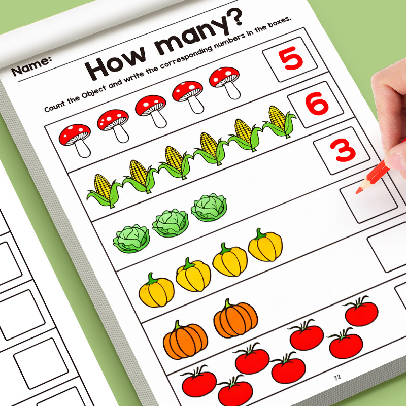 Learning Workbook Preschool - 32페이지짜리 그림이 포함된 수학 학습서, 0-12