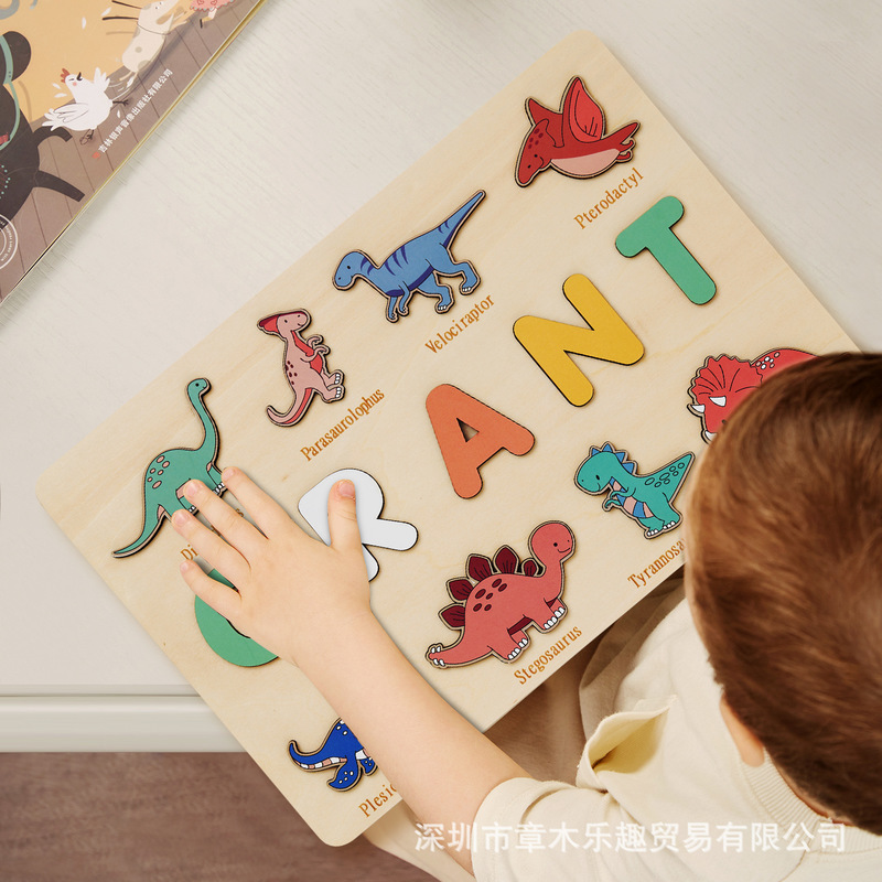 나무 공룡 이름 퍼즐 보드 손잡이가 있는 교육용 장난감 - Kids Education Name 리뷰 및 가격
